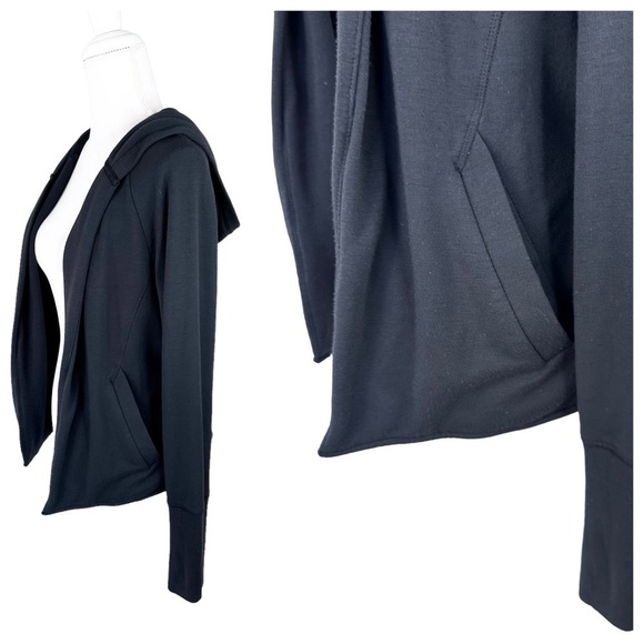 Athleta black open cardigan jacket sweatshirt soft hoodie rear tie small active - Picture 6 of 15